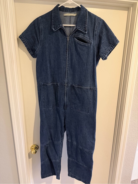 SHADES OF GREY BY MICAH COHEN Pants - Shades of Grey Denim Short-Sleeve One-Piece Jumpsuit in Blue